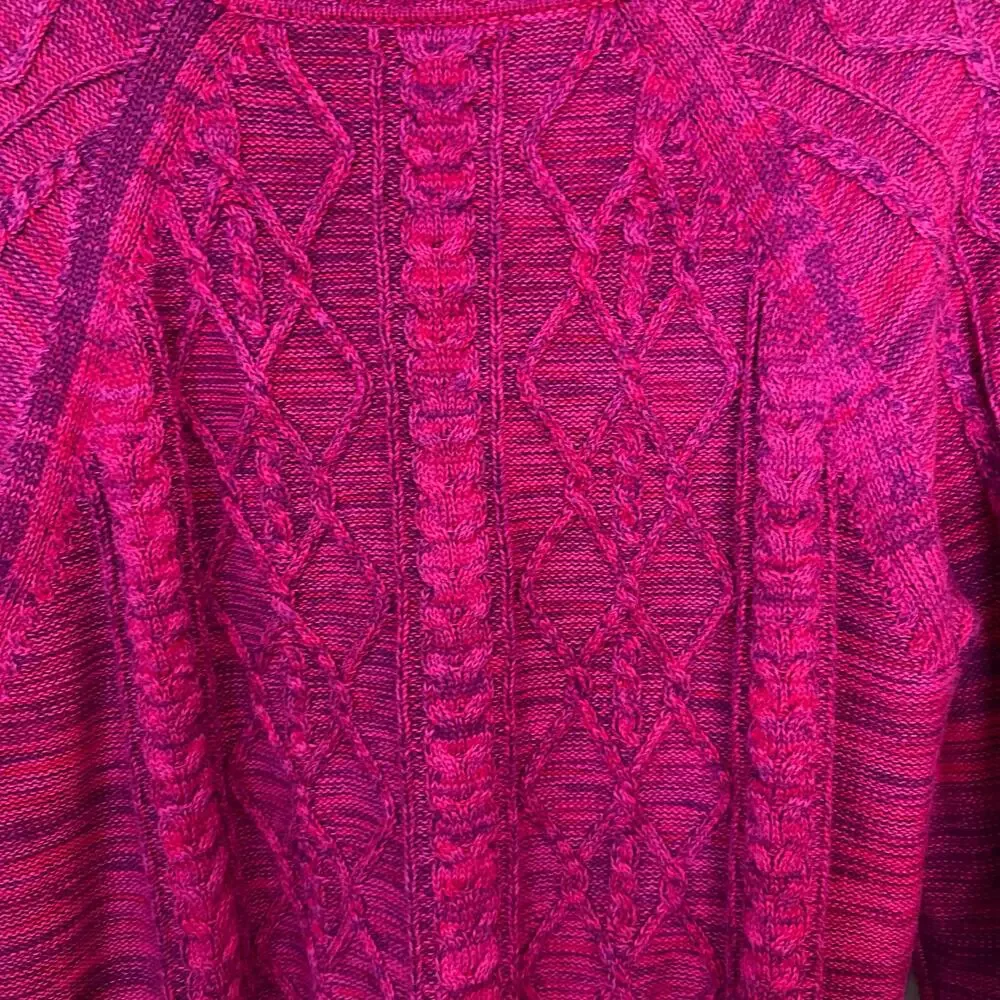 Gap Sweater Women XL Cable Knit‎ Crewneck Heavy Fisherman Pink Purple Preppy